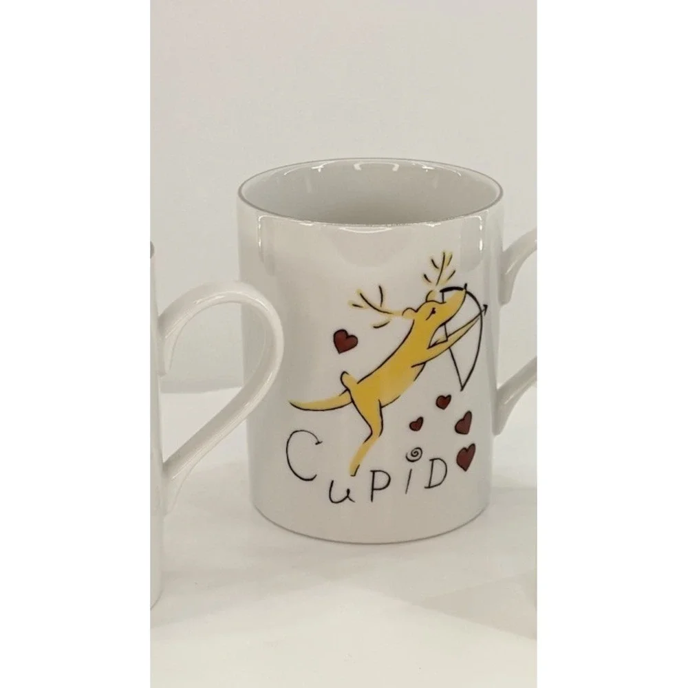 Pottery Barn Reindeer Mugs Christmas - Comet, Cupid &‎ Donner Coffee Tea Cup